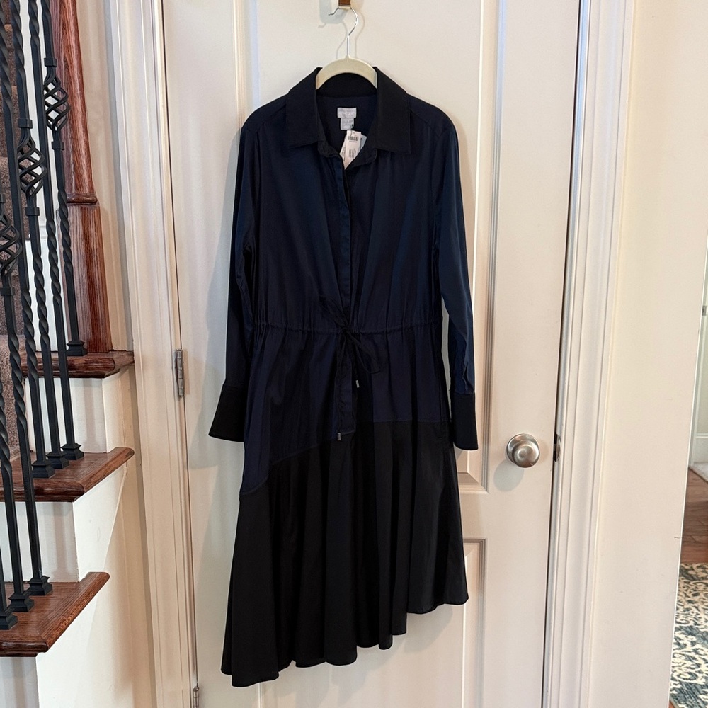 Chico's Two-Tone Navy and Black Long-Sleeve Shirt Dress with pockets Size: 0.5/6